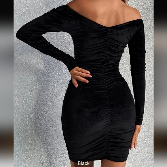 Dresses | Solid Square Neck Mini Bodycon Long Sleeve Dress Velvet ...
